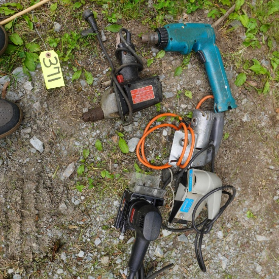 2 DRILLS, 2 SANDERS, SAW, ALL POWERED