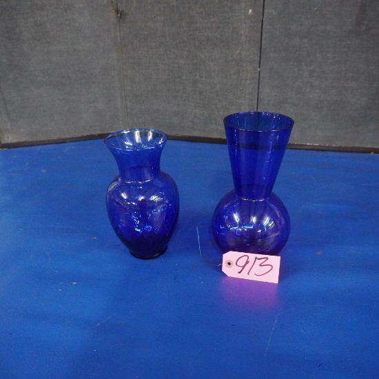 2 COBALT VASES