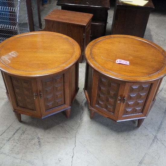 PAIR OF VINTAGE DRUM TABLES  26 X 23