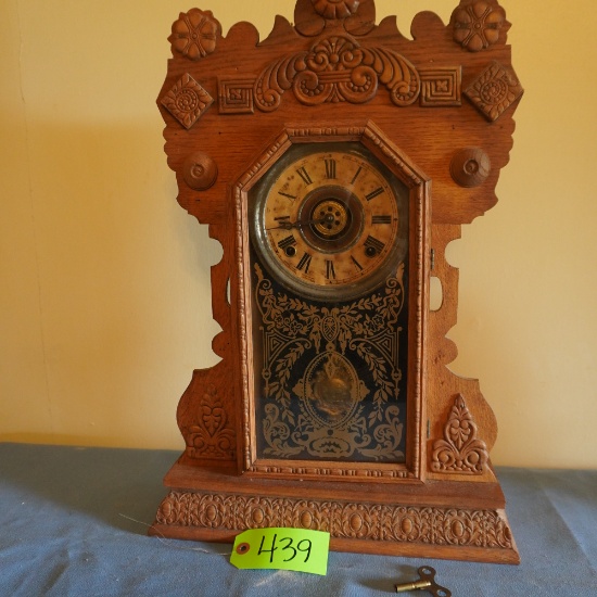 WESTMINSTER OAK MANTLE CLOCK W/ KEY AND PENDULUM