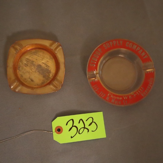 STROUP SUPPLY AND AMBER DEPRESSION ASHTRAYS