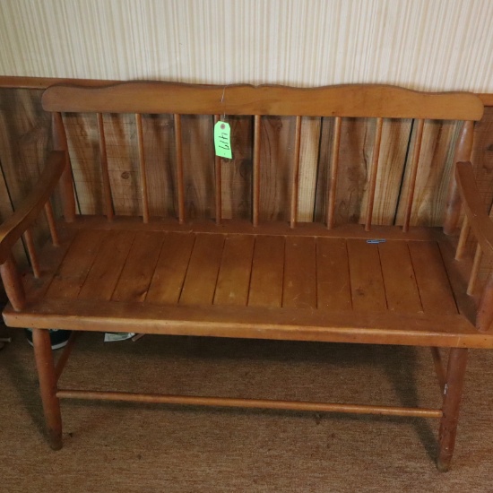 WOODEN DEACONS BENCH  43 X 27 X 18