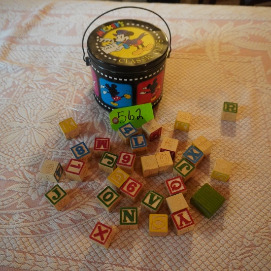 MICKEY MOUSE TIN AND WOODEN BLOCKS