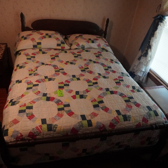 FULL SIZE BED W/ WOODEN RAILS