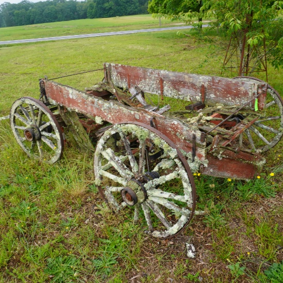 OLD WOODEN HORSE DRAWN WAGON IN ROUGH SHAPE- NEEDS REPAIR