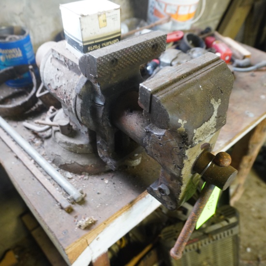 TABLE W/ 5" VISE AND CONTENTS
