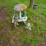 CONCRETE RABBIT AND FROGS