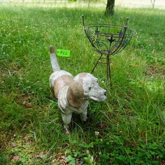 CONCRETE DOG AND PLANTER
