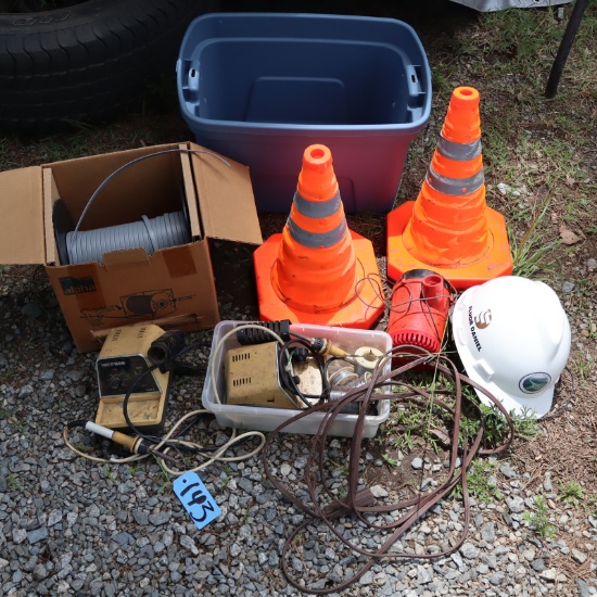 MISC. TOOLS, HARD HAT, CONES, AND MORE