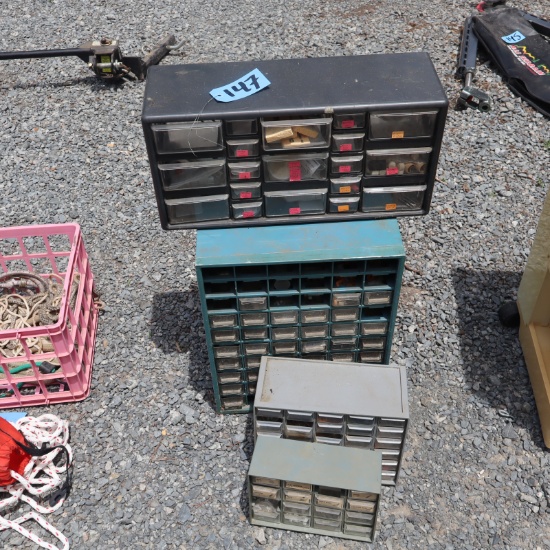 NUTS AND BOLTS BINS WITH CONTENTS