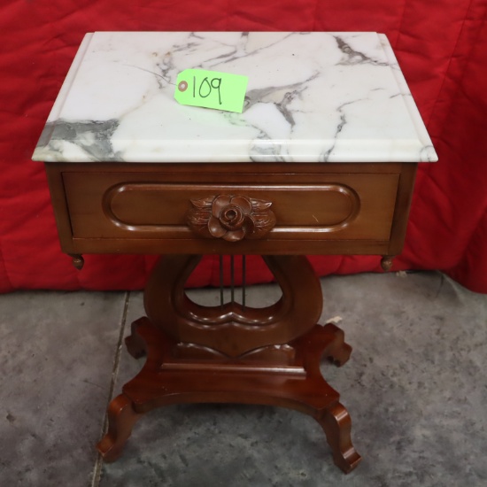 MARBLE TOP VICTORIAN END TABLE
