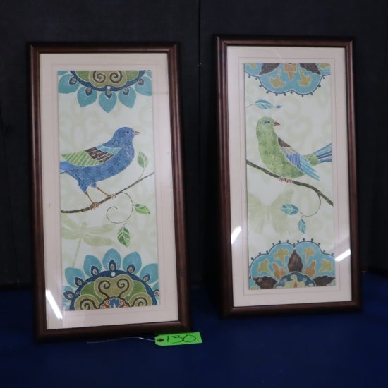 2 FRAMED BIRD PRINTS  25 X 13