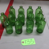13 PCS. GREEN GLASS BOTTLES- ROLLING ROCK BEER