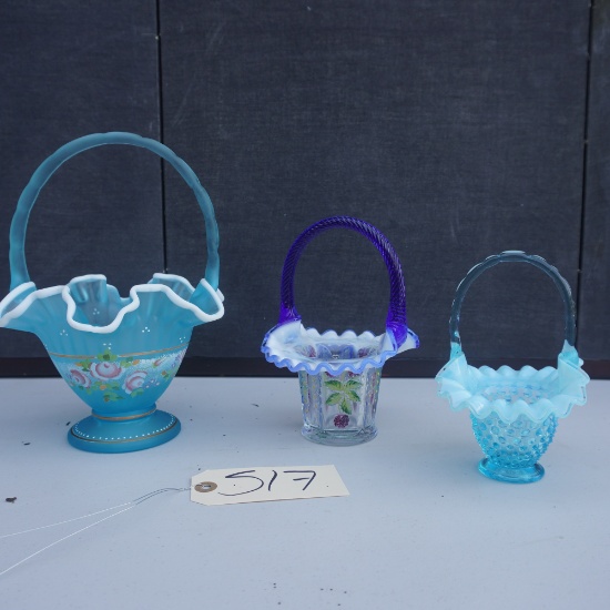 3 FENTON BASKETS 10 TO 6" T