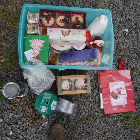 CONTAINER OF CHRISTMAS DECOR