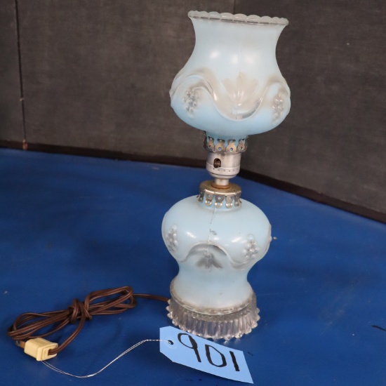 ANTIQUE BLUE GLASS LAMP  13 T