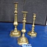 3 BRASS CANDLESTICKS