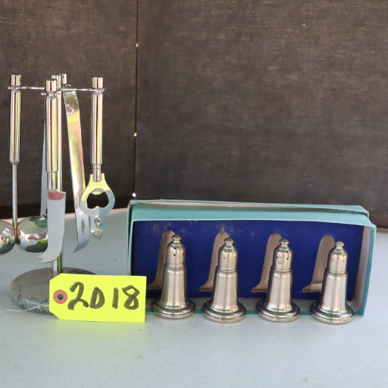 BAR SET AND PEWTER SALT/ PEPPERS