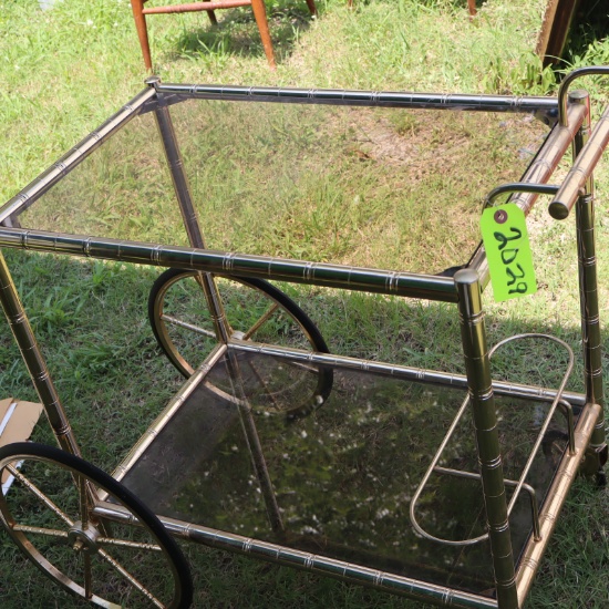 BRASS  & GLASS TEA CART