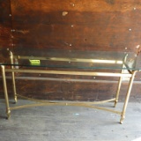 GLASS TOP BRASS TABLE  27 X 58 X 16
