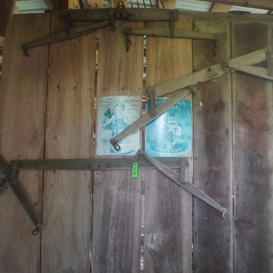 3 OLD DBL TREES AND METAL SIGNS