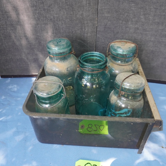 OLD ATLAS BLUE & CLEAR JARS