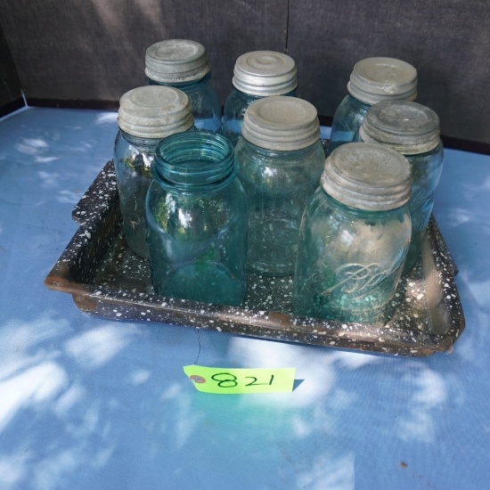 OLD BLUE JARS W/ ZINC LIDS