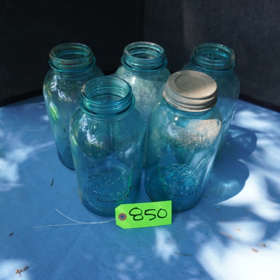 5 OLD 1/2 GALLON BLUE JARS