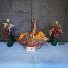 LIGHT UP WINE BOTTLES & GRAPES IN BASKET