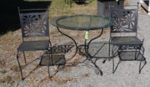 BISTRO STYLE OUTDOOR GLASS TOP TABLE W/ 2 CHAIRS