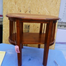 WOOD TABLE W/ WICKER TOP