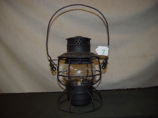 RR lantern marked C&NW. Short clear globe etched C&NWR