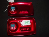 Pair of Union Pacific rectangular red metal ashtrays