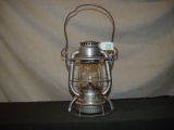 RR lantern marked NYCS. Tall clear globe embossed NYC Lines