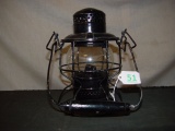 RR lantern marked CPR. Wood handle. Short clear globe