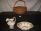 Wicker basket and ceramic bowl with pitcher 4 pics