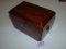 Hinged wooden tea box. Needs work on hinge and missing knob 7x6x5 4 pics