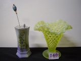 Hand painted hatpin holder and vaseline hobnail vahz