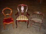 Captains chair, damaged carved back chair and arm chair. Local pickup only