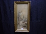 Framed print fall / winter scene 24x12 signature shown in 2nd photo 2 pics