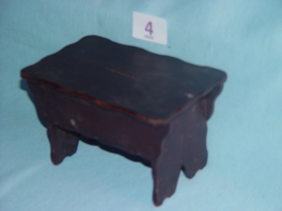 Wonderful Wooden Stool Bank, One Leg Is Missing A Piece