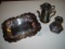 Silver plate lot tray, teapot with married creamer and candle holder