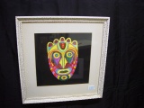 Framed and matted acrylic painting “Mask” by local artist Linda Auman 17x17