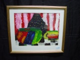 Framed and matted painting by local artist Linda Auman 18x15