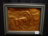 Framed copper tooling “Unicorn” by local artist Linda Auman 15x12