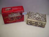 Silver plated oblong baroque jewelry box 6x4 2 pics
