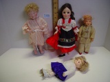 Mixed doll lot. Bisque UFDC 1989 St. Louis, Effanbee sleepy eyes, Composite