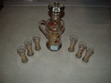 Hand painted decanter with 6 cordials