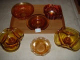 Box lot of amber glass