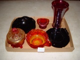 Amethyst, ruby, daisy and button hat plus other glassware